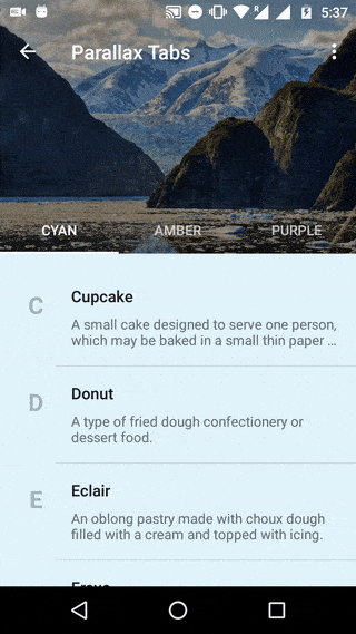 parallax scrolling header tab op